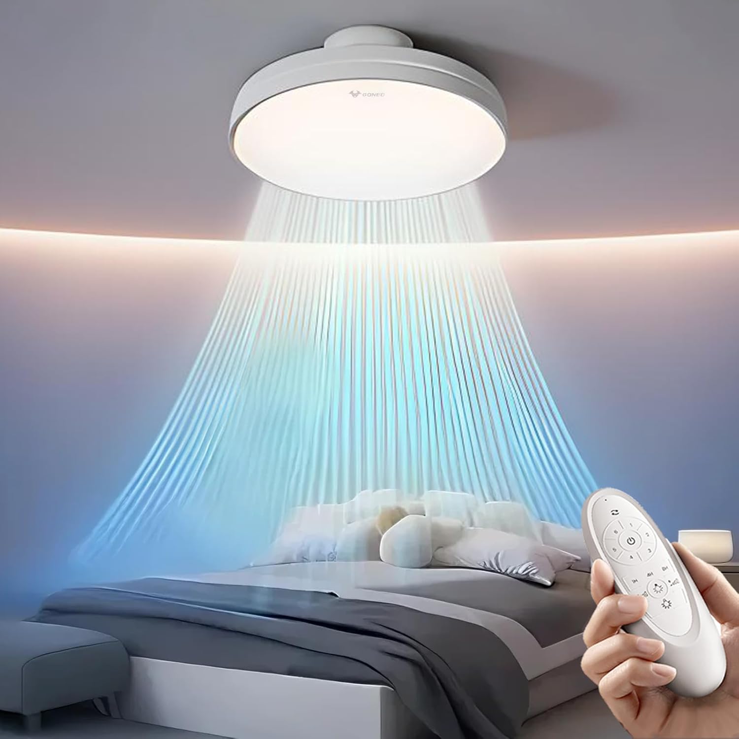 GONEO Sans Pale Silencieux Ventilateur de Plafond avec Lumière et Telecommande Ventilador Plafonnier LED avec 60W Dimmable 6Vitesses DC 3Températures de Couleur Minuterie Ra≥97 Mémoire pour Chambre