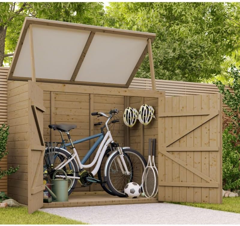 Coffre de Jardin en Bois Massif Traité 28mm 2000L | Rangement Extérieur Robuste Marron avec Plancher | Toit Polyéthylène Ouvrant, Étanche et Durable