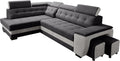 Robin Grand canapé d'angle Convertible avec Coffre de Rangement et Deux tabourets - Canapé d'angle autoportant en Forme de L - Appuie-tête réglables