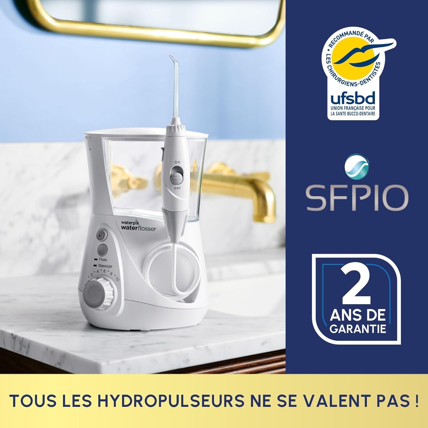 Waterpik – Hydropulseur Ultra professionnal, Jet dentaire avec 6 embouts et 10 niveaux de pression, Élimine la plaque, Blanc (WF-660EU)