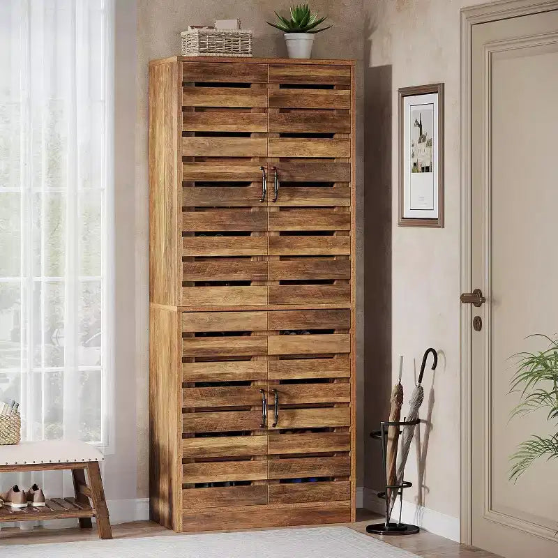 Lantine 70.8 Tall Shoe Cabinet with Shutter Doors, 9-Tier 27 Pairs Vertical Shoe Storage Cabinet