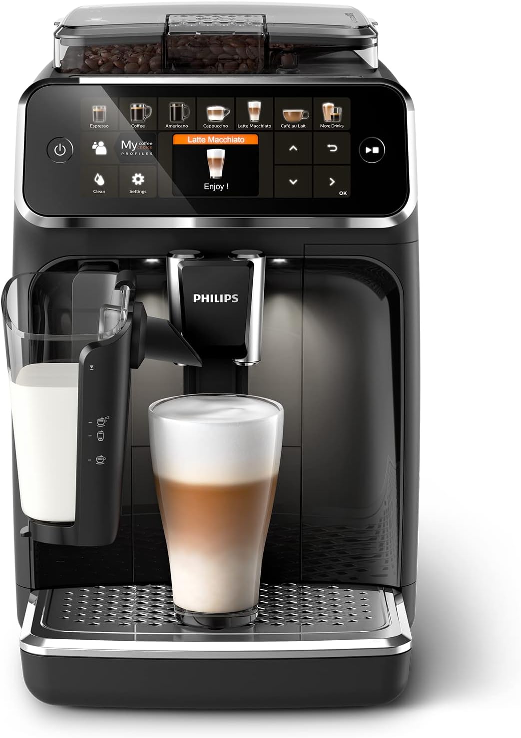 Expresso broyeur Série 5400 – 12 Spécialités de Café, Carafe LatteGo facile à nettoyer, Ecran intuitif, 4 Profils Utilisateur, Machine à café à grain Noir (EP5441/50)