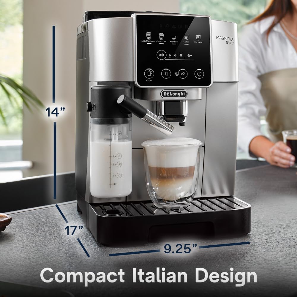 De'Longhi Magnifica Start Automatic Espresso Machine with Manual Milk Frother & Built in Grinder - 3 One-Touch Recipes, Easy-to-Clean, Home Barista Coffee Maker for Lattes, Cappuccino, Iced Coffee