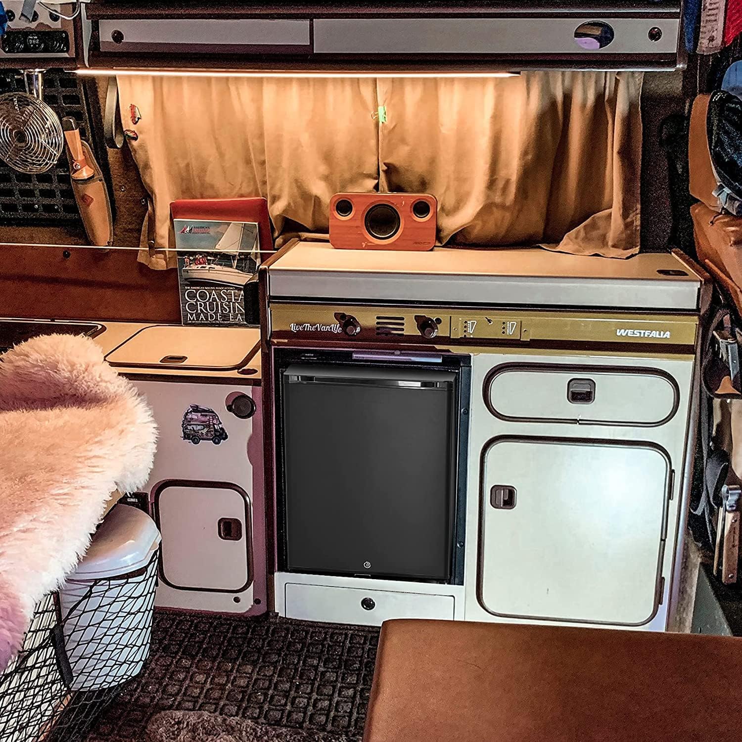 SMETA Frigo 12V 220V, Frigo Camping Car Chambre Silencieux 53L, Réfrigérateur avec Serrure et Porte Réversible, pour Caravane Van Aménagé Voiture Chambre Bureau Gîte, Noir