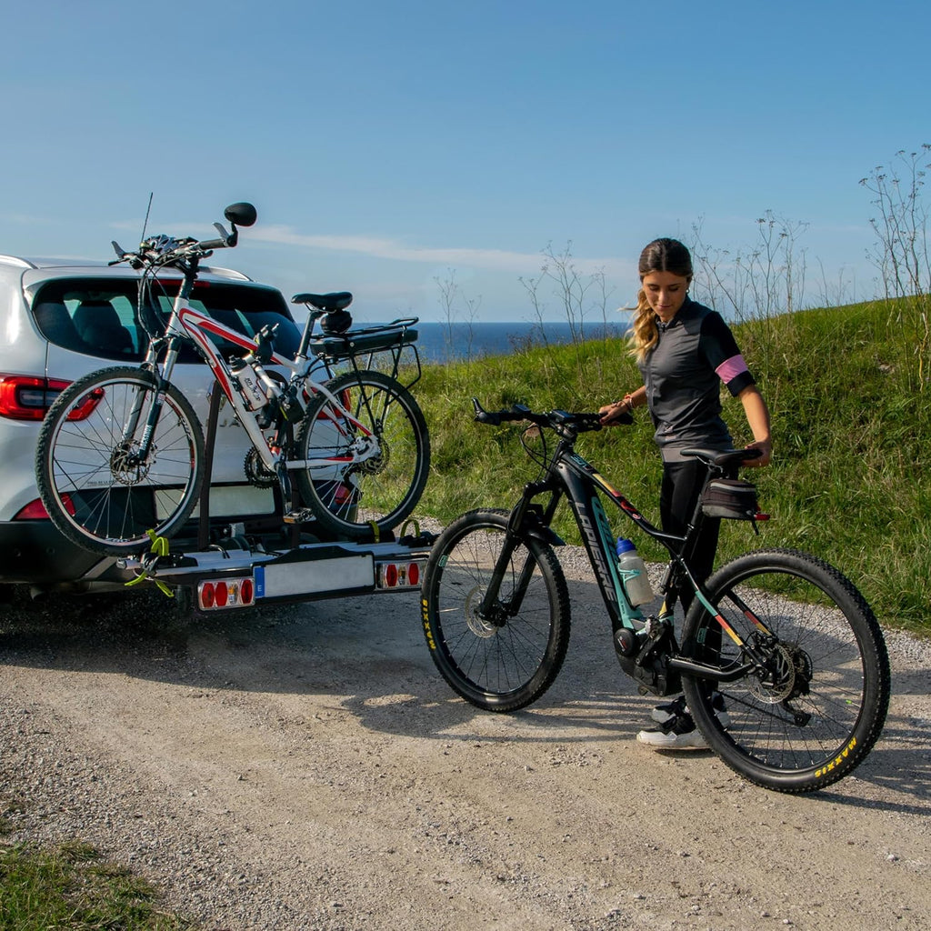 GO BIKER Porte-Vélo sur Attelage - Modèles 2 à 4 Vélos - Gamme Complète Boule de Remorque - Supporte 15 et 30 kg/Rail - Châssis Acier/Aluminium - Tous Types de Vélos - Antivol - E-Bike (E-Trek)