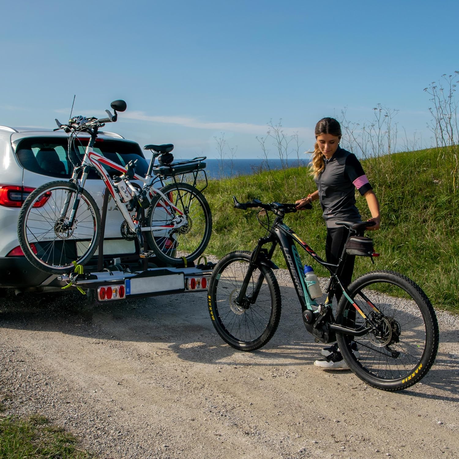GO BIKER Porte-Vélo sur Attelage - Modèles 2 à 4 Vélos - Gamme Complète Boule de Remorque - Supporte 15 et 30 kg/Rail - Châssis Acier/Aluminium - Tous Types de Vélos - Antivol - E-Bike (E-Trek)