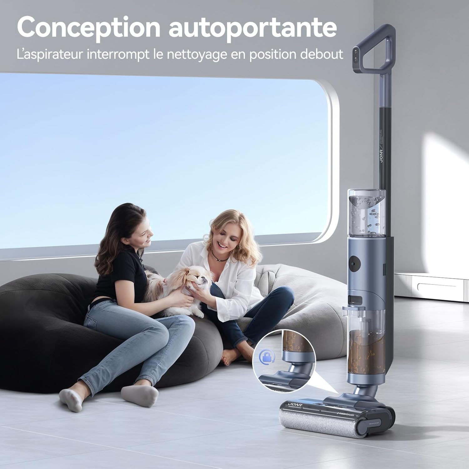 JONR ED12 Pro Aspirateur Laveur sans Fil, Nettoyage à Trois tranchants, Balai aspirateur Laveur 3 en 1, Auto-Nettoyage à l'eau Chaude, Séchage à l'Air Chaud pour Sols Durs et Poils d'animaux