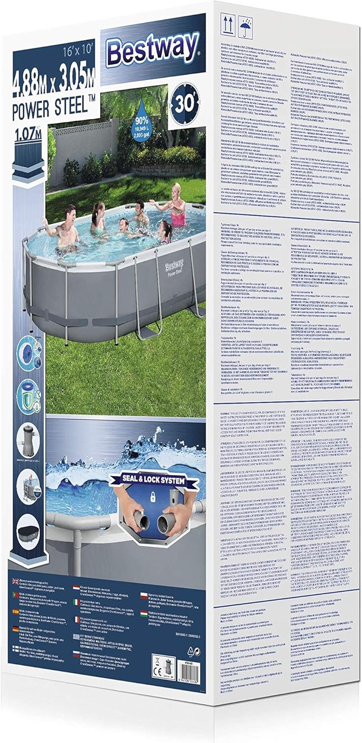 Bestway Power Steel Framepool Kit complet ovale avec pompe de filtration, échelle et bâche 488 x 305 x 107 cm