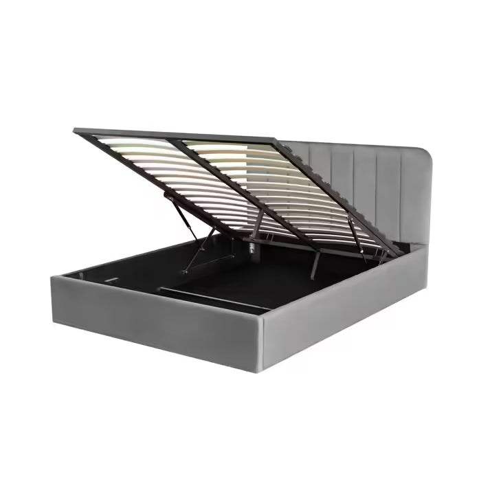 Lit coffre avec sommier relevable 140x190 cm ANNA en velours gris Lit