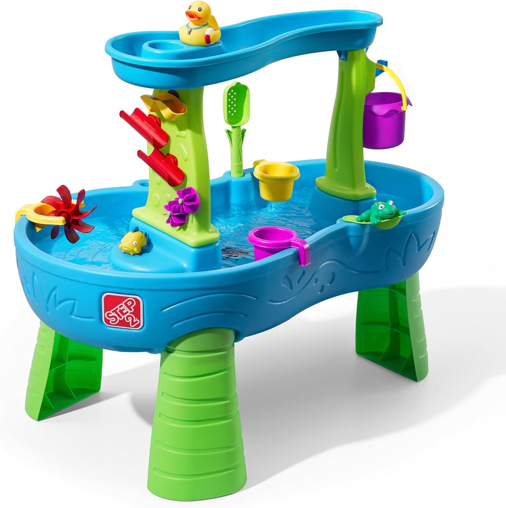 Step2 Rain Shower Splash Table d'eau avec 13 Accessoires - Bleu & Vert | Jeu extérieur Aquatique | Activité pour Le Jardin