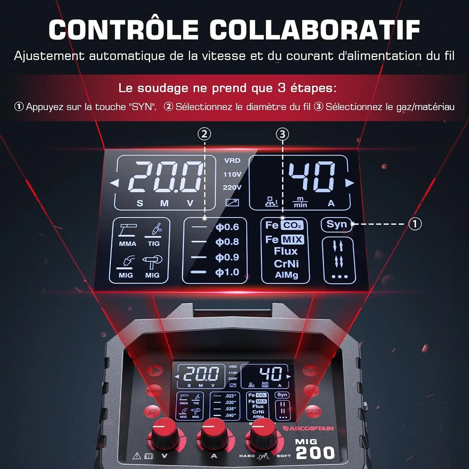 ARCCAPTAIN poste soudure MIG MAG 6-en-1, 200A, TIG, sans gaz, multi-process