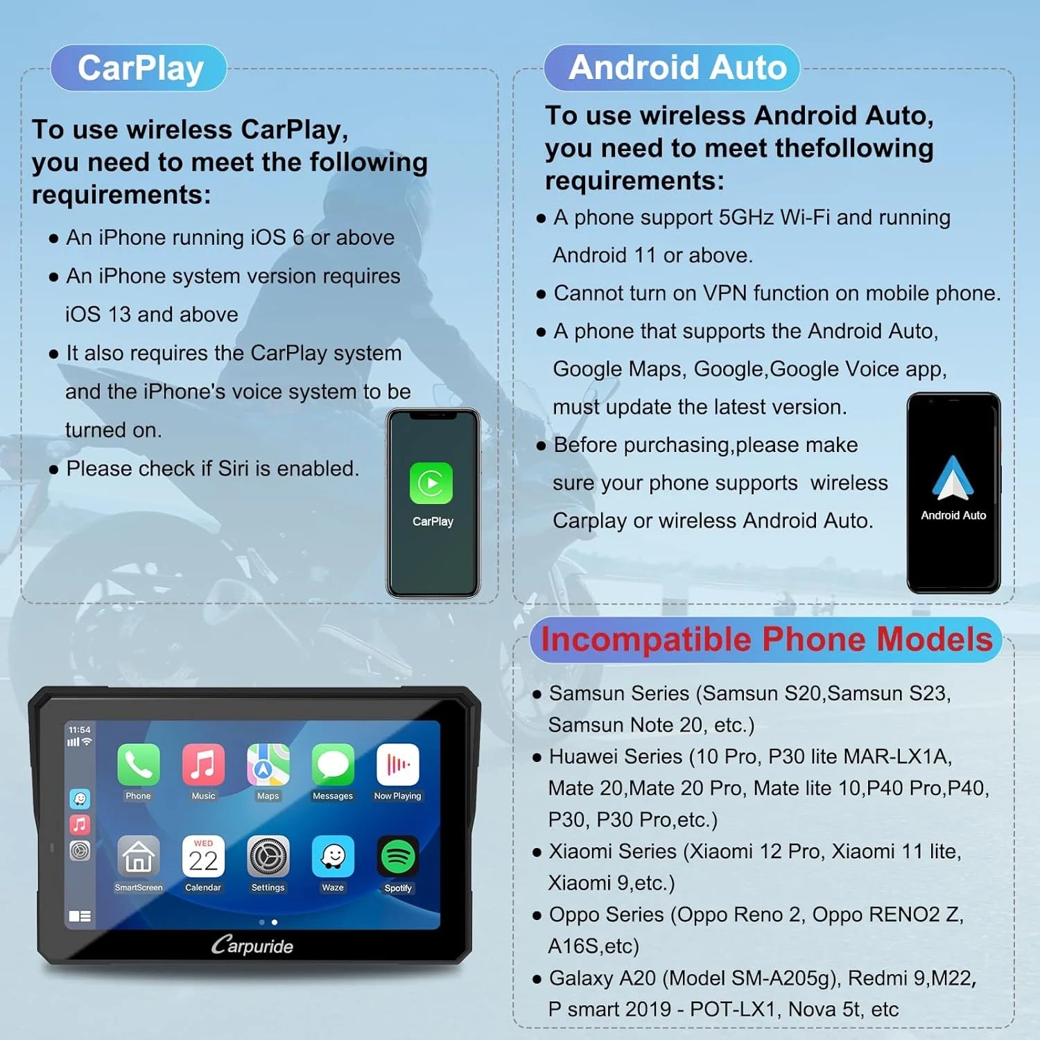 Carpuride W702 Pro écran moto étanche 7", CarPlay/Android Auto, Bluetooth