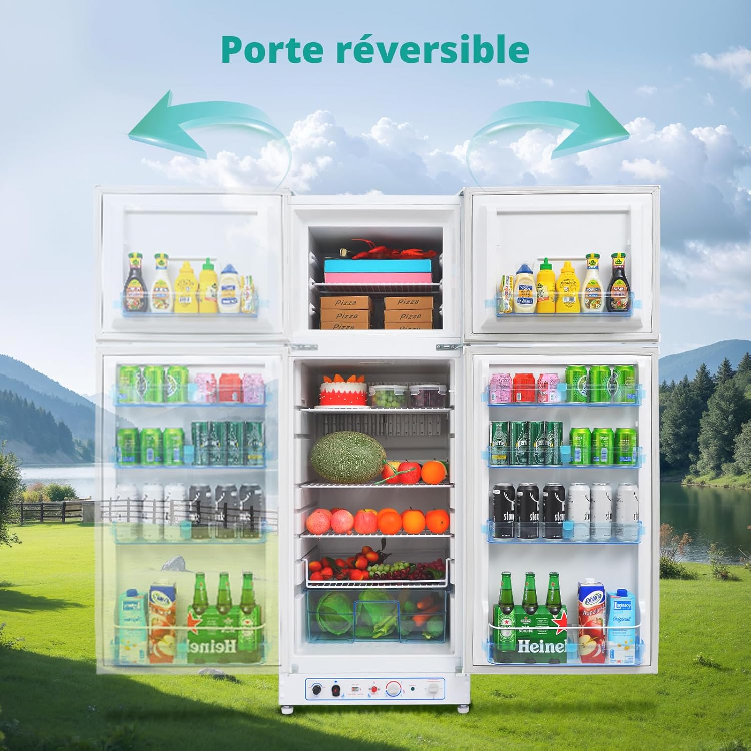 SMETA Frigo Gaz avec Congélateur, 265L, Réfrigérateur Congélateur Combiné Gaz/220V, Frigo Camping Gaz pour Camping-car, Garage, Caravane, Mobile-home, Blanc