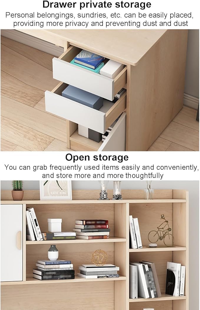 Bureau d'ordinateur Portable avec étagère，Grand Bureau d'écriture pour Bureau à Domicile Poste de Travail Avec Armoire Table D'étude Moderne avec étagère De Rangement po(Size:120x45x165cm,Color:Blanc)