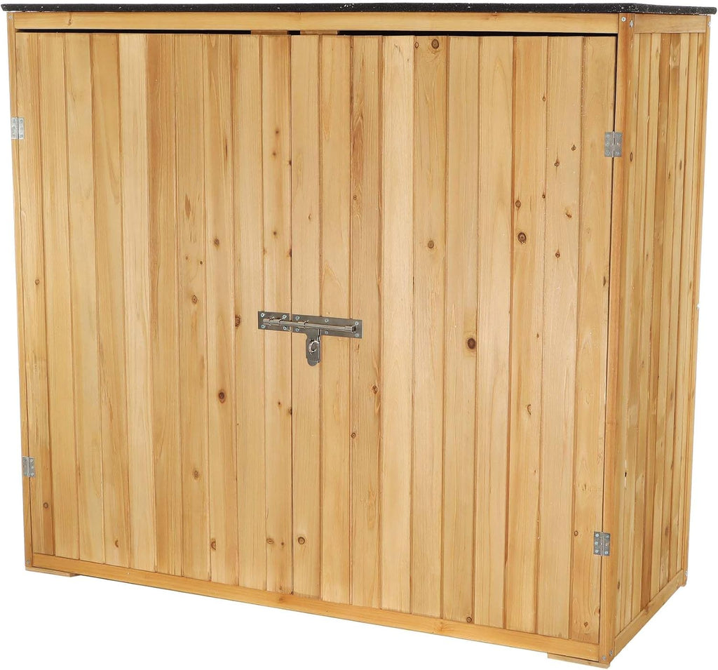 Wiltec Abri de Jardin – 1360 x 580 x 1270 mm – en Bois Verni – avec Toit revêtu par PVC et 2 Portes – Cabane Remise pour Rangement Outils pour Jardin, Terrasse & Balcon