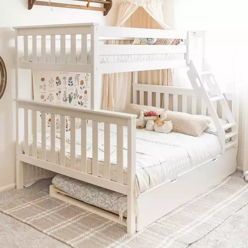 Max & Lily Solid Wood Bunk Bed, Twin over Full with Storage Trundle and Ladder for Kids
