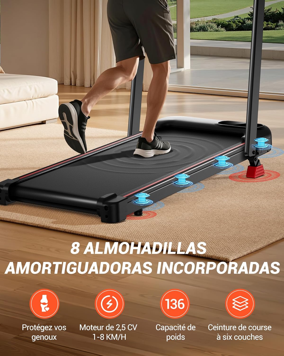 UMAY Tapis de Course Pliable Inclinable 15%, Tapis de Marche Inclinable 6 en 1 avec Moteur Silencieux, Walking Pad,136KG
