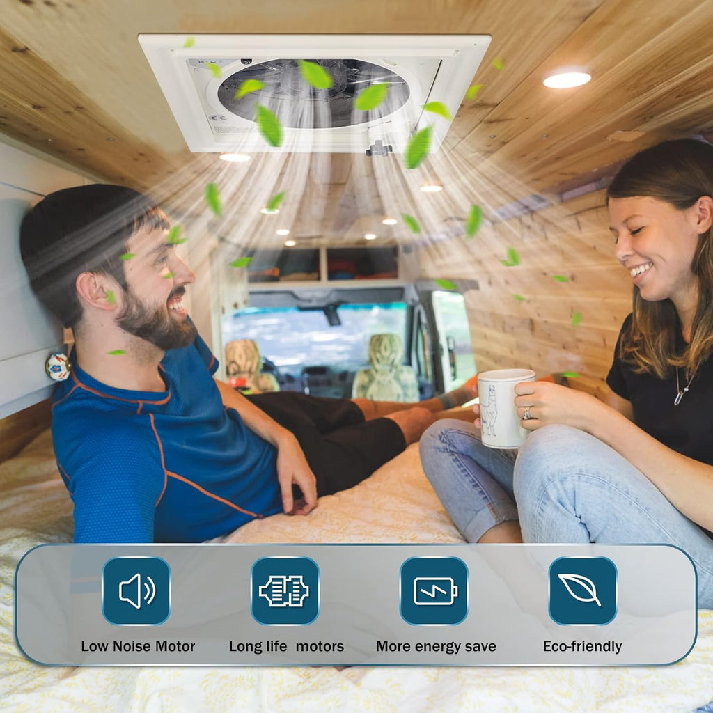 Brolteja Ventilateur de toit camping car,12V RV Ventilateur D'éChappement De Toit,Lanterneau Camping car d'extraction Réversible,40 * 40cm Avec Protection Contre Les Insectes Lucarne