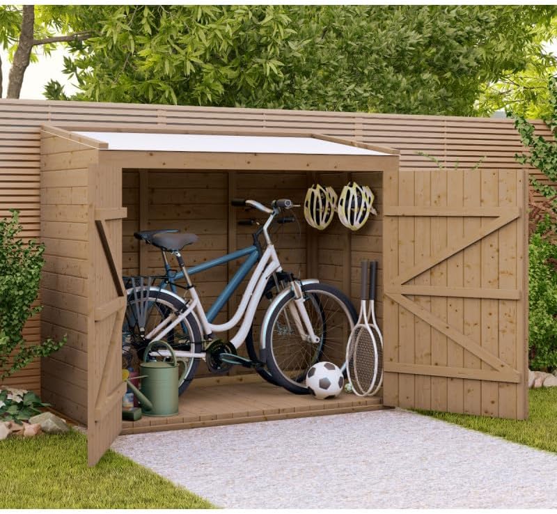 Coffre de Jardin en Bois Massif Traité 28mm 2000L | Rangement Extérieur Robuste Marron avec Plancher | Toit Polyéthylène Ouvrant, Étanche et Durable