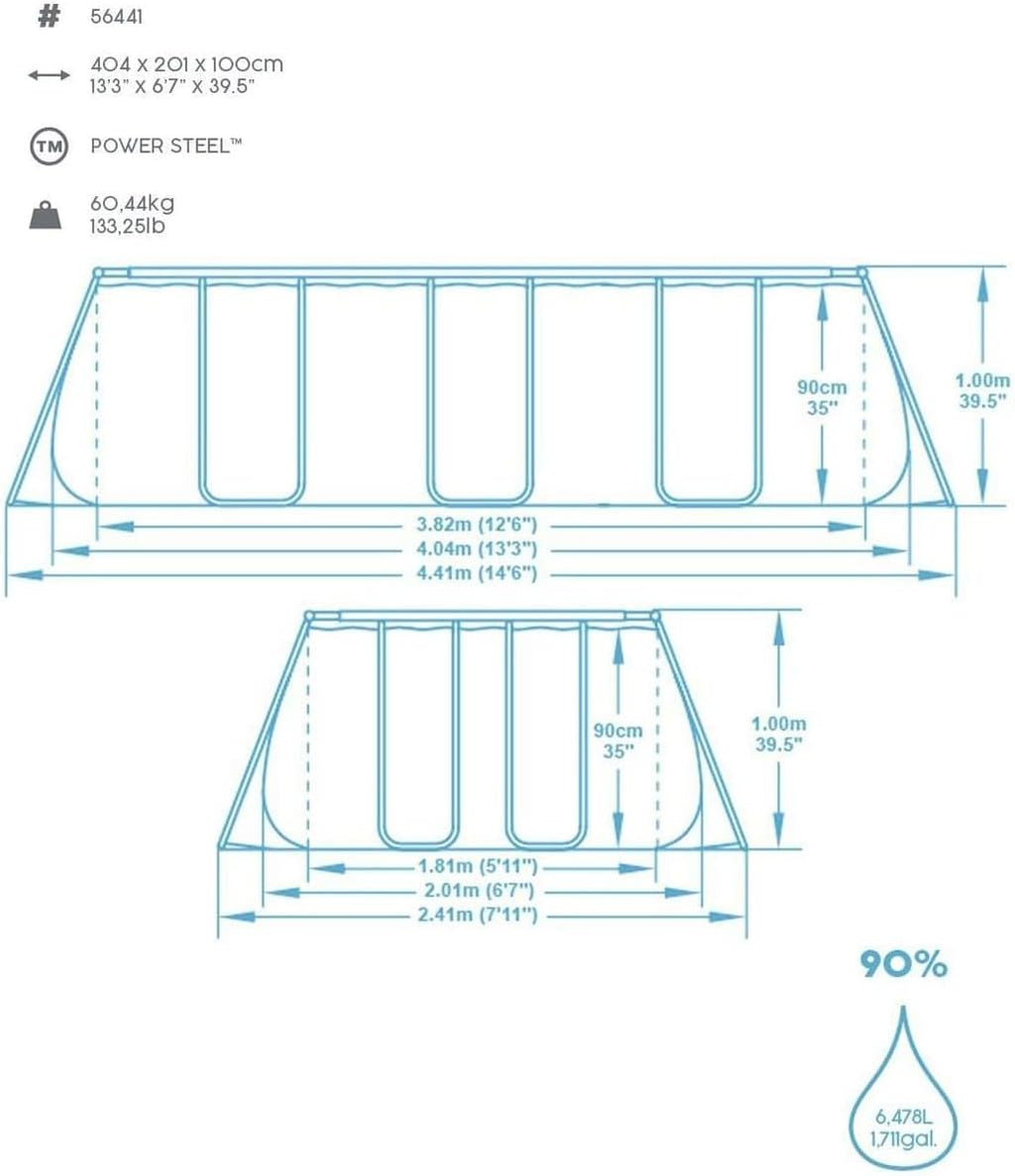Bestway Power Steel Rectangular Pools, Grey