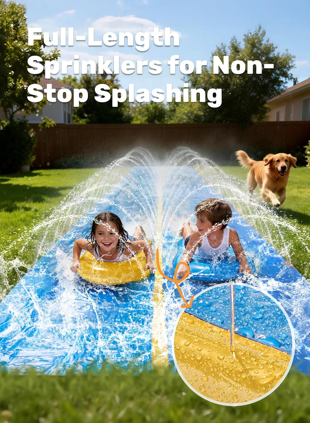 Sloosh Grand Toboggan Aquatique 914,4 x 182,8 cm, Toboggan pour pelouse avec arroseur intégré et 2 Planches gonflables pour Glisser, Les fêtes d'été, Jardin, pelouse et Jeux d'eau en extérieur