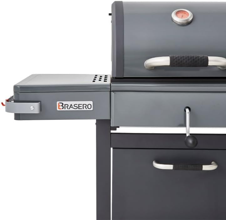 - Barbecue Bi-Energy Gun Metal XL - Barbecue Charbon et Plancha 60 x 42 cm à gaz avec brûleur latéral -12,95 KW