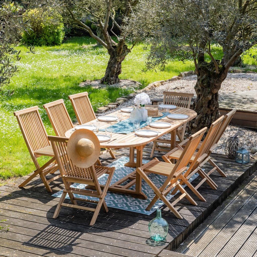 Happy Garden Salon de Jardin en Teck Lombok - Table Ovale Extensible - 8 Places
