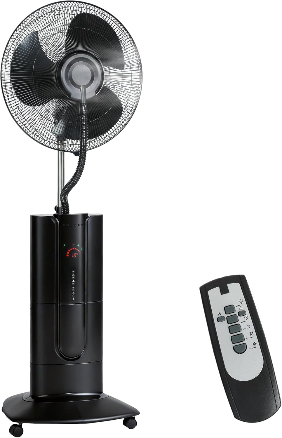HOMCOM Ventilateur brumisateur 100 W à ionisation négative, ventilateur sur pied 130 cm, oscillation à 120°, 3 vitesses, 3 modes, réservoir d'eau 1,5 L, télécommande, minuterie 9h, roulettes, noir