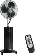 HOMCOM Ventilateur brumisateur 100 W à ionisation négative, ventilateur sur pied 130 cm, oscillation à 120°, 3 vitesses, 3 modes, réservoir d'eau 1,5 L, télécommande, minuterie 9h, roulettes, noir