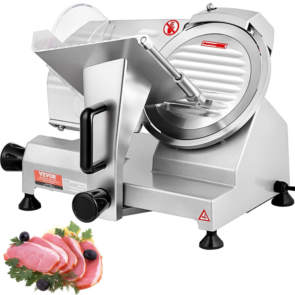 VEVOR Trancheuse Électrique Commerciale 200 W Trancheuse à Jambon Lame 203 mm 350-400 tr/min Trancheuse Charcuterie en Acier Inoxydable et Alu pour Couper en Tranches Viande Fromage Légumes Fruits