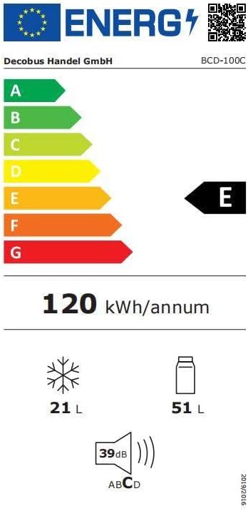 Réfrigérateur-congélateur Style rétro, Deux Portes, capacité Totale de 72 litres, Compartiment congélateur de 21 litres, consommation énergétique de 120 kWh/an, éclairage LED Yellow