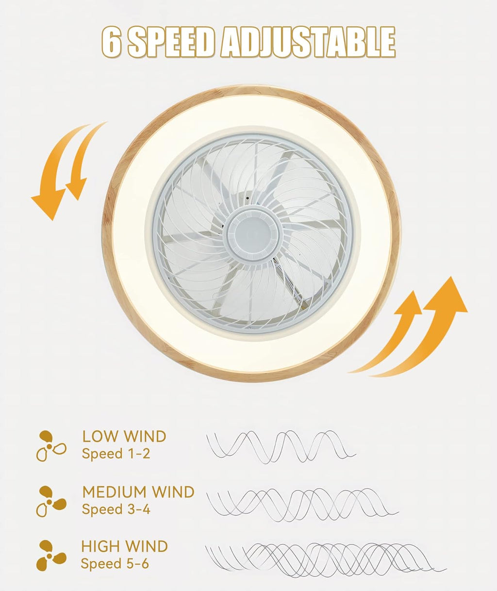 LJX Ventilateurs de Plafond avec Lumières Bois et Télécommande Plafonnier Ventilateur Design Sans Pales Été Et Hiver Réversible 6 Vitesses Moteur DC Gradable Ventilo Plafond Silencieux Pour Chambre