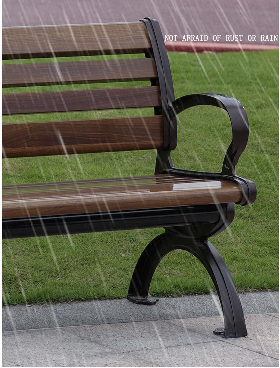 HZEPDVT Banc de Jardin en Aluminium for Trois Personnes avec Dossier et accoudoirs, résistant aux intempéries et à la Rouille, Banc de terrasse à Lattes métalliques