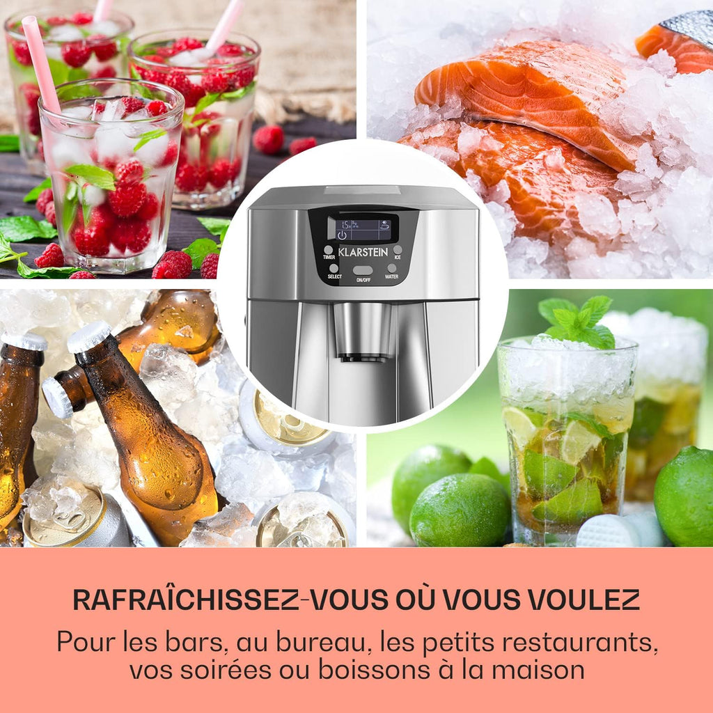 Klarstein Machine a Glacons pour la Maison, Capacité de 2L, Fabrique Rapidement Jusqu'à 12kg de Glacons, Alarmes de Sécurité, Machine à Glaçons de Comptoir, Ice Maker, Distributeur Eau Froide