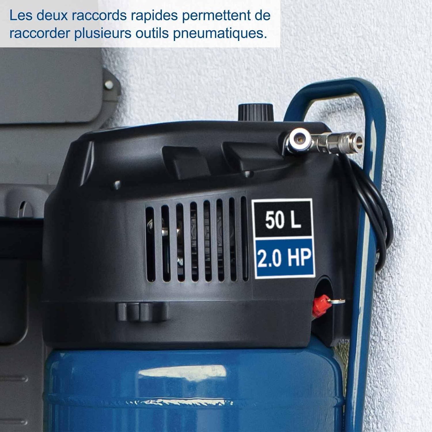 Scheppach Compresseur vertical portatif HC51V – Moteur puissant 1500 W – Sans huile – Cuve de 50 L – 10 bar – aspiration 220 L/min – Tuyau de 8 m + 13 accessoires inclus