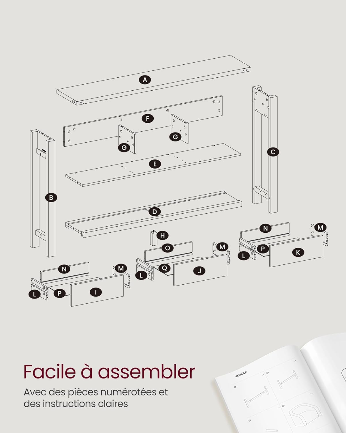 VASAGLE Table Console, Table d'Entrée avec 3 Tiroirs et Étagère de Rangement, pour Entrée, Salon, Style Campagnard, Marron Miel et Blanc Rustique LNT142WJ01