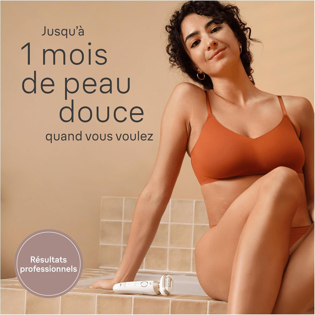 Braun Epilateur Electrique Pour Femmes Silk-épil 9 9-041 3D, Tête Flexible 360°, Etanche, Sans Fil, Kit D’Epilation Avec Tête De Rasoir, Sabot Tondeuse, Rouleaux Massage, Pour Tondre Et Raser