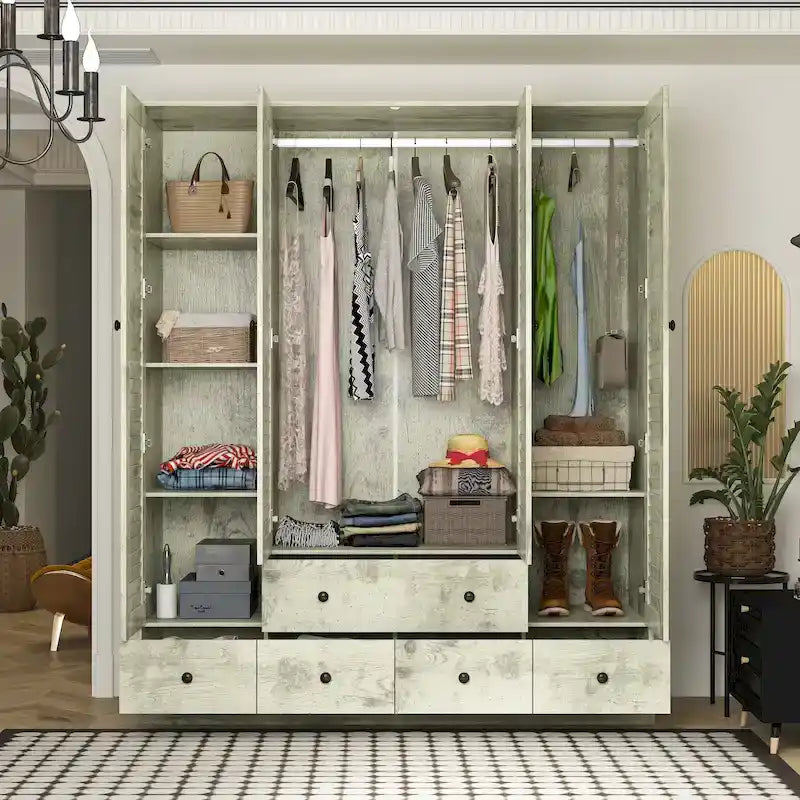 Wardrobe Armoire Closet 59W Large Freestanding Wardrobe Cabinet White