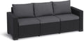 Allibert by Keter California Canapé de Jardin 3 Places avec Coussins d'assise et de Dossier, en Plastique, Aspect rotin, Rond, Graphite/Gris Froid, 199 x 68 x 72 cm
