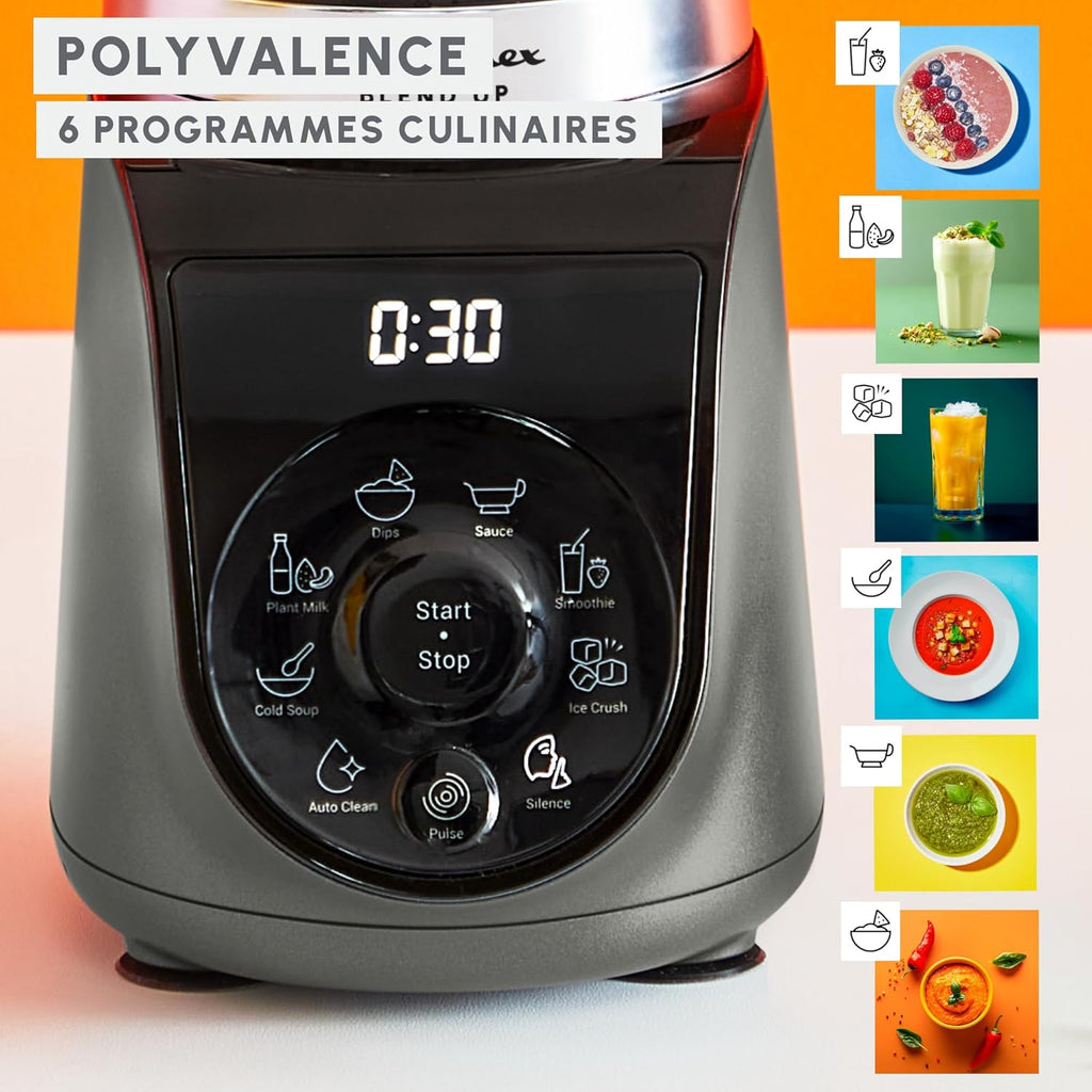 Moulinex Blend Up, Mini blender puissant, 1 000 W, 8 programmes automatiques, Glace pilée LM19H4F0, Gris Etain