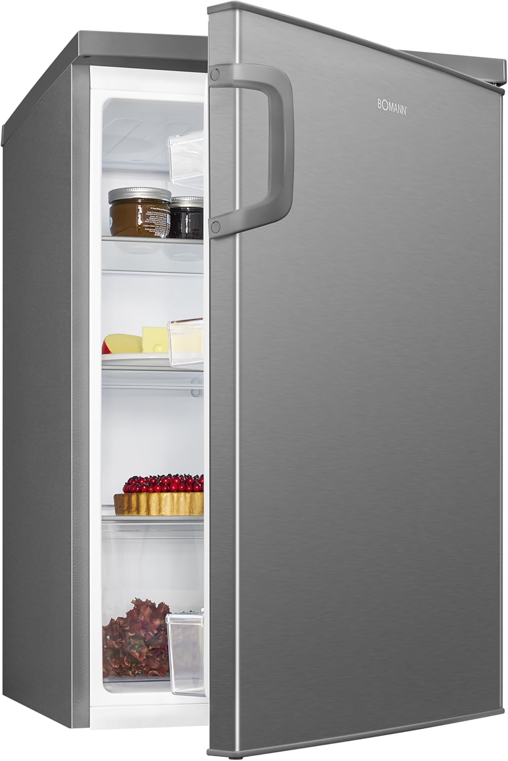Réfrigérateur 133L inox VS2195-1-inox, Capacité nette : 133 litres, Éclairage intérieur à DEL, Contrôle de la température en continu, 3 clayettes en verre