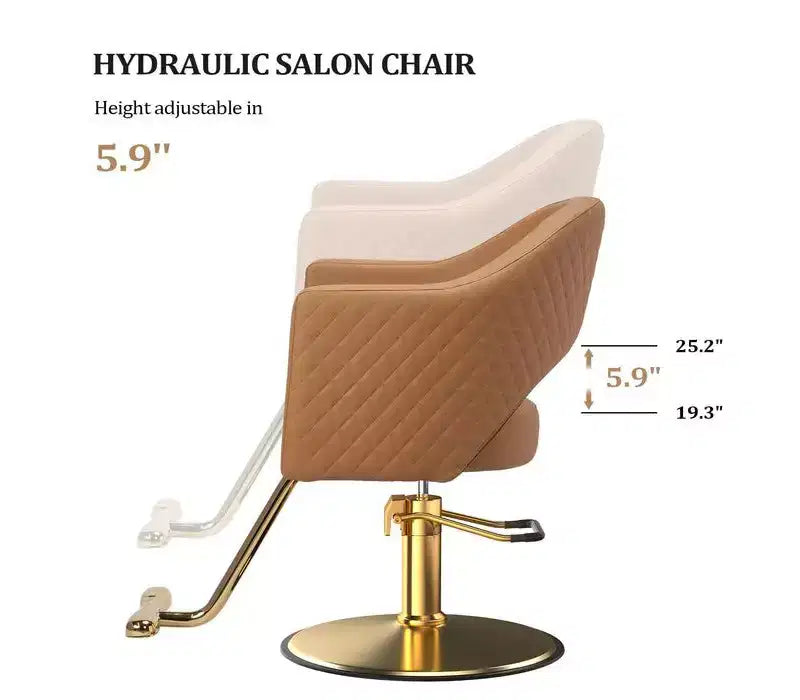 Chaise de coiffure pivotante Karl Home noire robuste à 360° avec dossier à motif losanges et repose-pieds doré