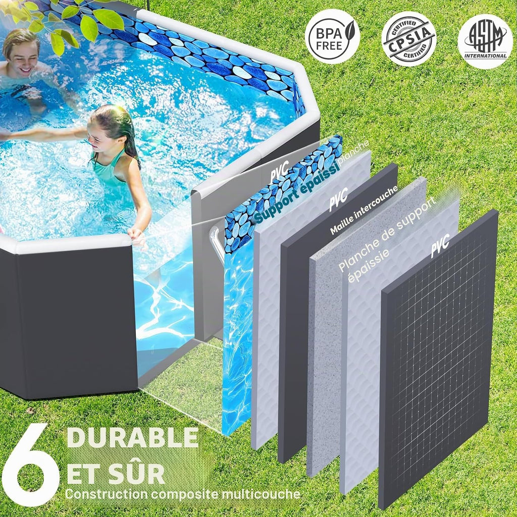 Luxfero Piscine Rectangulaire Tubulaire avec Auvent, Piscine hors sol Pliable Grande, Metal Frame Piscine Tubulaire Épaissi, Facile à Ranger&Épuisement Piscine pour Jardin et Famille,228 x 127 x 50 cm