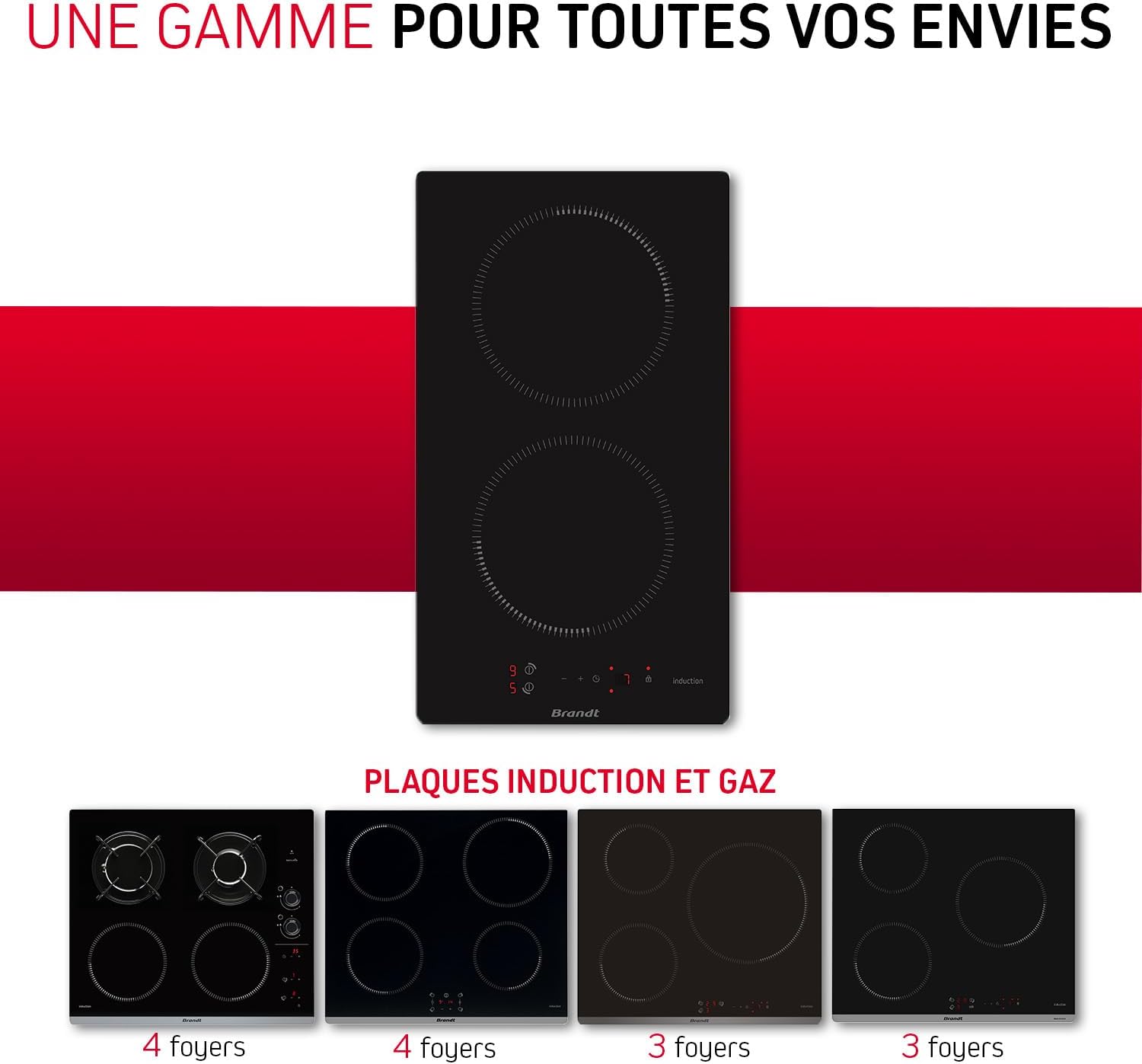 Brandt - BPI6210B - Plaque Induction - Table de Cuisson Encastrable - Noir - 2 Foyers - 3600W - Dimensions Encastrement : 27x49cm - Minuterie Automatique - Fabriqué en France