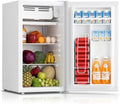 Mini réfrigérateur 90,8 L avec congélateur à porte simple, thermostat à 7 réglages. Économe en énergie et silencieux, modèle compact idéal for bureau, chambre et dortoir, couleur blanche