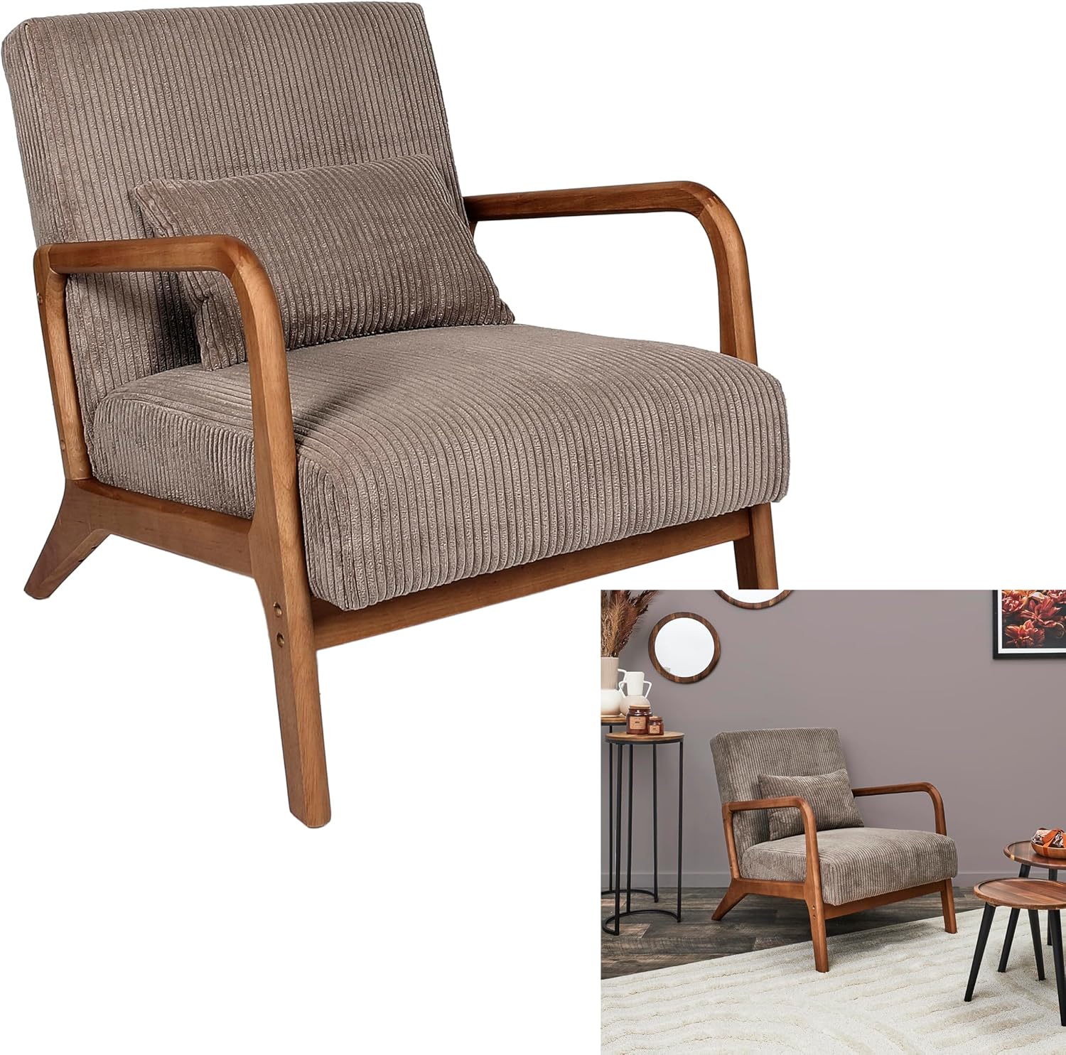 HOME DECO FACTORY, HD0348, Fauteuil Salon Cotele Scott Taupe, Softness, Mobilier, Assise, canapé et Fauteuil, 64,5x75x83,5 cm, Hauteur Assise 43 cm, Taupe