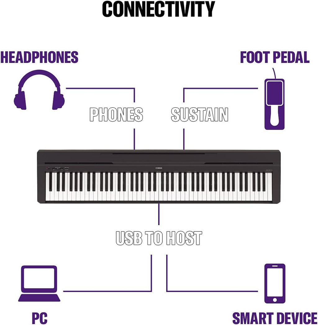 Yamaha P-45 piano numérique avec 88 touches – Compact et transportable – Idéal pour les débutants – Noir