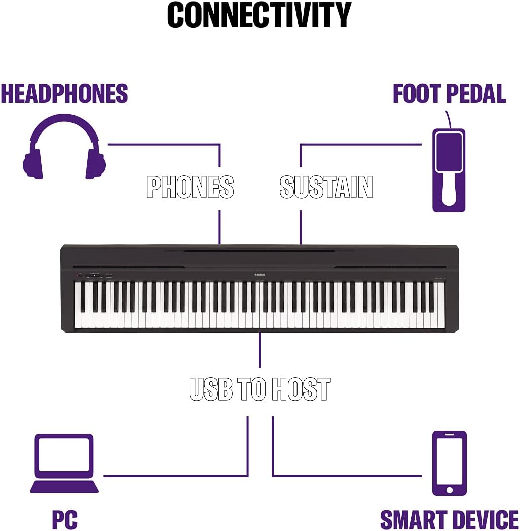 Yamaha P-45 piano numérique avec 88 touches – Compact et transportable – Idéal pour les débutants – Noir