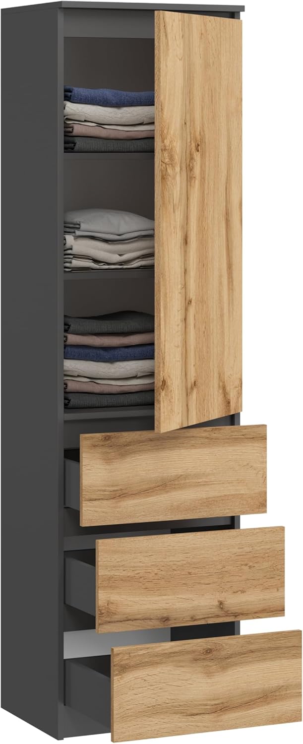 KUBUTKU Armoire Multi-usages avec 3 tiroirs 3 Compartiments et Portes - Armoire Universelle pour Bureau et Maison 180,5x50x40 cm Graphite/Chêne Wotan
