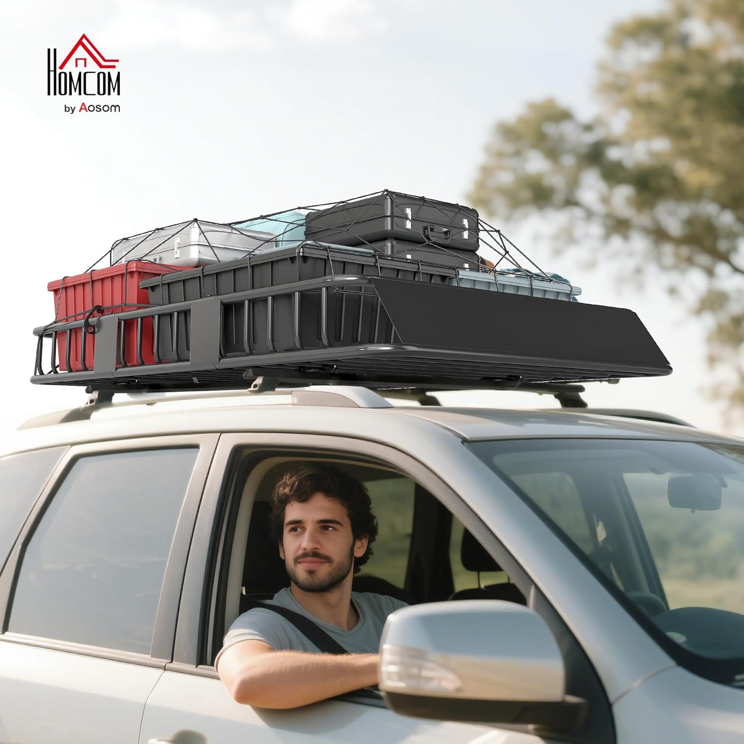 HOMCOM Porte-Bagage pour Voiture Galerie de Toit pour Voiture en métal réglable en Longueur de 109 à 162L cm Charge Max 100kg